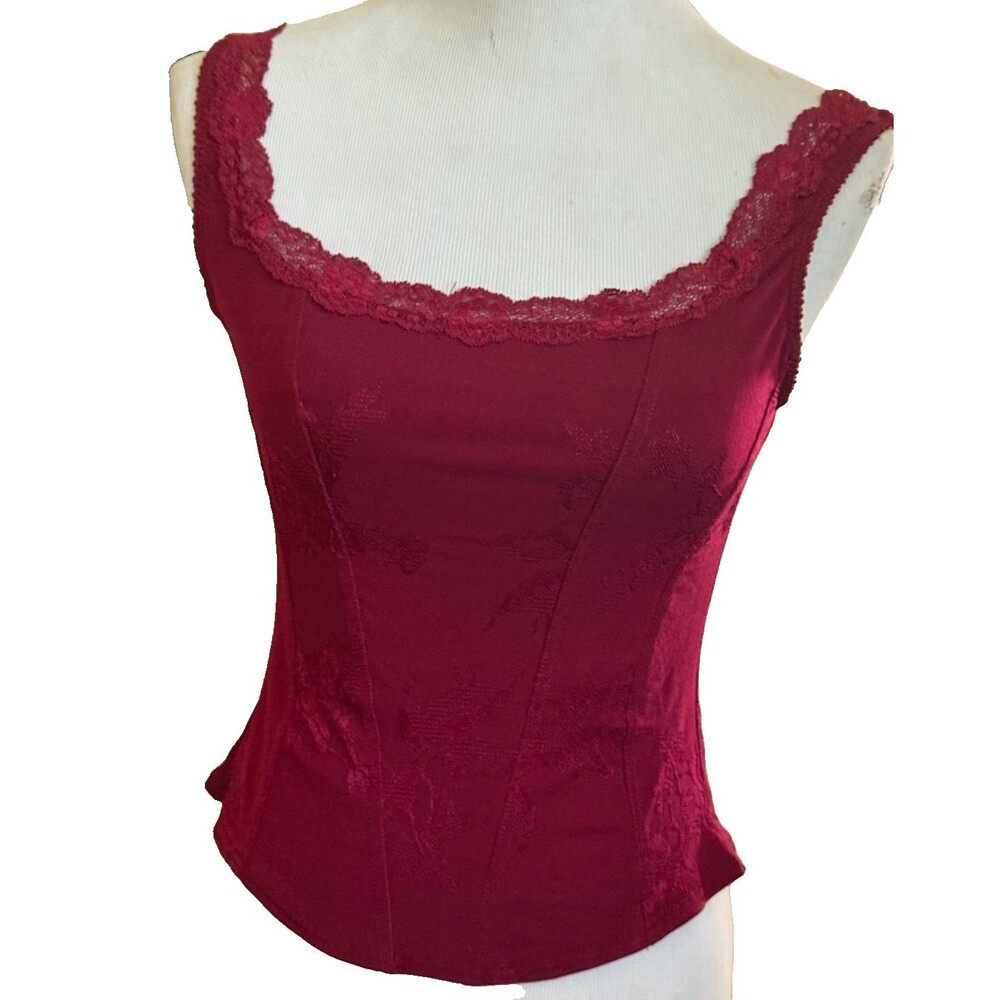 NWOT Arianne Red Jacquard Floral Stretch Lace Camisole Tank Top Size M